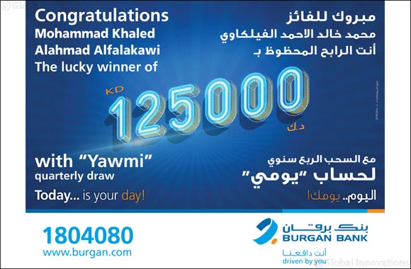 Burgan Bank announces the new winner of the KD 125,000 cash prize in the Yawmi Quarterly Draw,,