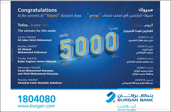 Burgan Bank Announces Names of the Daily Lucky Winners of Yawmi Account Draw