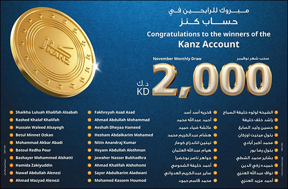 Burgan Bank Announces the Names of the Monthly Draw Winners of Kanz Account