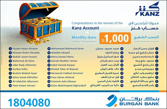 Burgan Bank Announces the Names of the First Monthly Draw Winners of Kanz Account