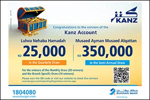 Burgan Bank Announces the First KD 350,000 Winner of the Kanz Account Semi-Annual Draw