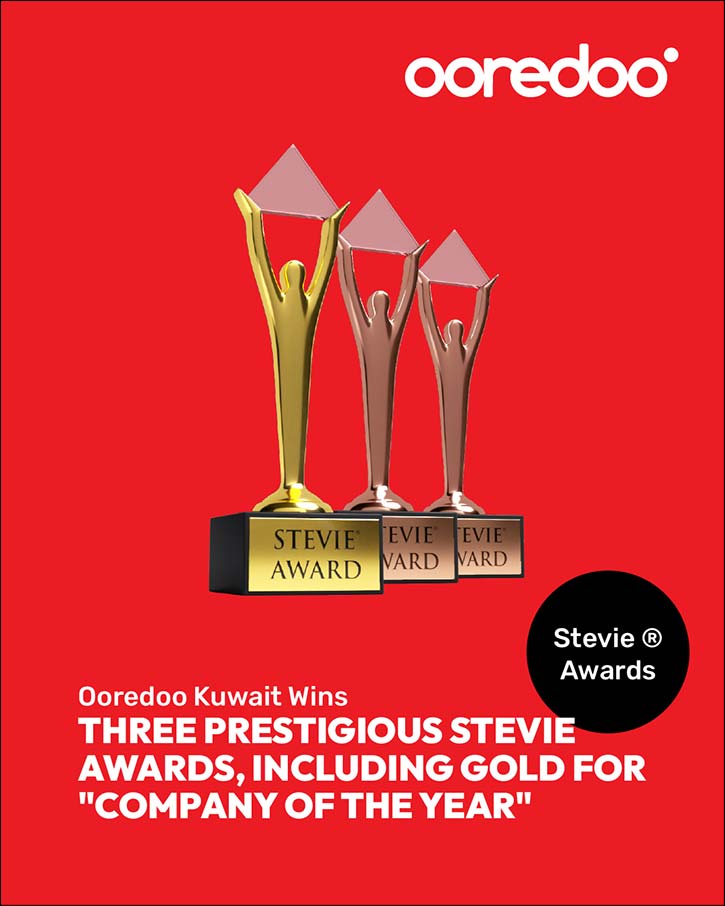 Ooredoo Kuwait Wins Big at the Stevie Awards, Named Company of the Year