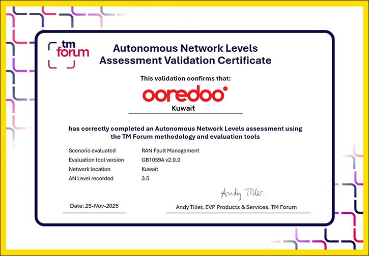 Ooredoo Kuwait Sets Global Benchmark in Network Automation, Earns TM Forum Certification